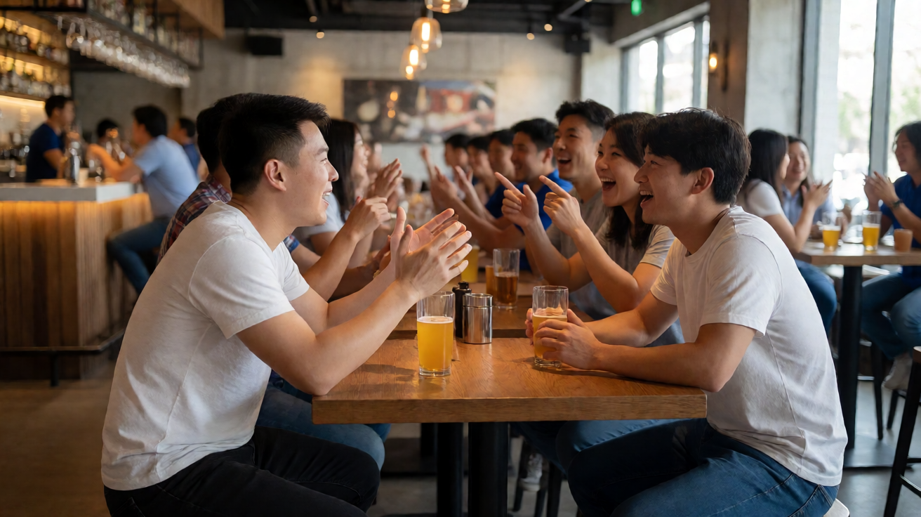 球迷在酒吧观看比赛，气氛热烈